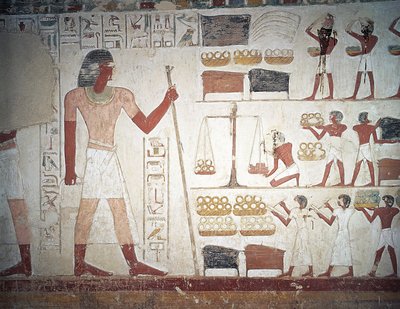 The weighing of copper, fresco, Tomb of Userhat by Egyptian 18th Dynasty