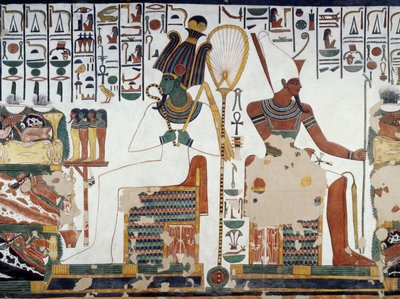 Osiris and Atun, (detail) of the frescoes in the second chamber of the Tomb of Nefertari, Valley of the Queens, Luxor, Thebes by Egyptian 19th Dynasty