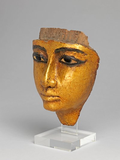 Face from a coffin, with eyes and eyebrows inlaid, gilded by Egyptian 20th Dynasty