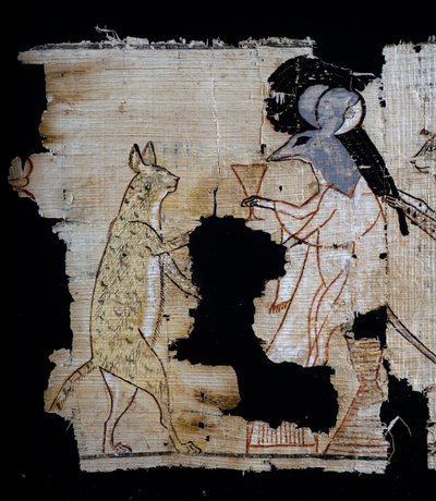 Papyrus depicting satirical scene (detail), ca 1100 BC, dating from reign of Ramesses IX, Egyptian Civilisation, New Kingdom, Dynasty XX by Egyptian 20th Dynasty