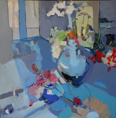 Vibrant Blue Floral Still Life by Elena Shraibman