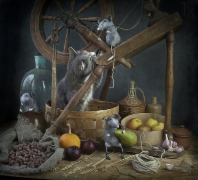 Whimsical Cat and Mice by Eleonora Grigorjeva
