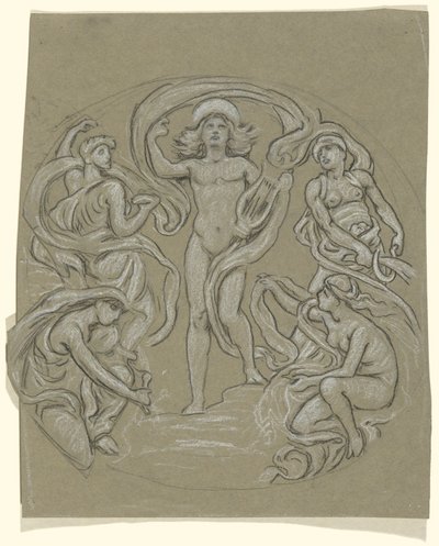 Study for Center Circle of Huntington Ceiling: Apollo and Attendants by Elihu Vedder