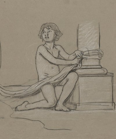 Study for Young Boy Crouching Next to Column by Elihu Vedder