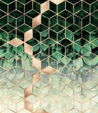 Green Gold Geometric Leaves by Elisabeth Fredriksson