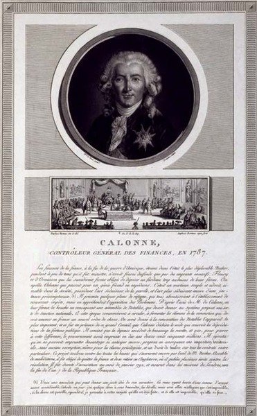 Calonne, Controller General of Finances, in 1787, portrait engraved by Charles Levachez, with a scene of the Assembly of the Notables by Jean Duplessis-Bertaux, c.1803 by Elisabeth Louise (after) Vigee Lebrun