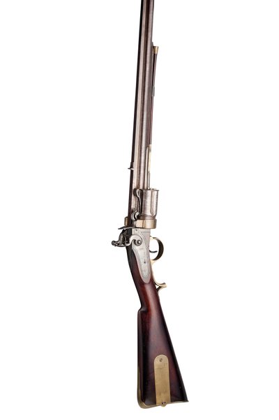 28-bore Collier patent five-shot hand-rotated flintlock revolving rifle of military type, c.1819-20 by Elisha Haydon Collier