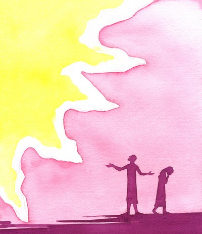Adam and Eve are cast out of Paradise by Elizabeth Wang