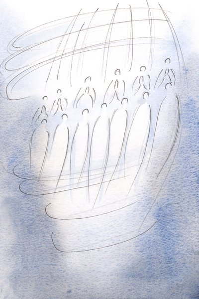 Angels encircled the sanctuary, praying beneath the light of Heaven. by Elizabeth Wang
