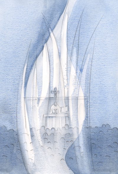 Angels worship wherever Christ is present, darkness or cold not withstanding. by Elizabeth Wang