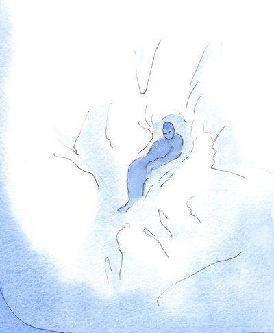 As a child rests after playing in a snowfield, so I can rest in God, cradled in His Divinity, whenever I turn to Him in trust by Elizabeth Wang