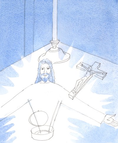 As soon as the pyx was opened, and I adored Jesus, Really Present in the Sacred Host, I was shown the joyful sight of Jesus Himself, holding out His arms to greet me by Elizabeth Wang