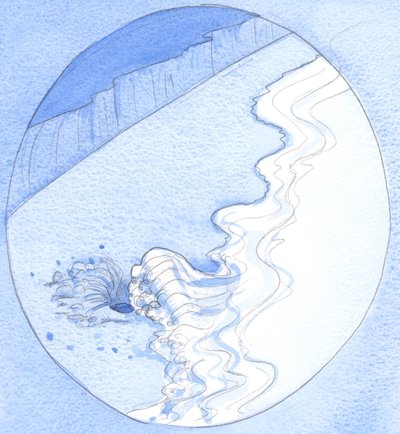 As when a hollow is scooped in the sand, the ocean