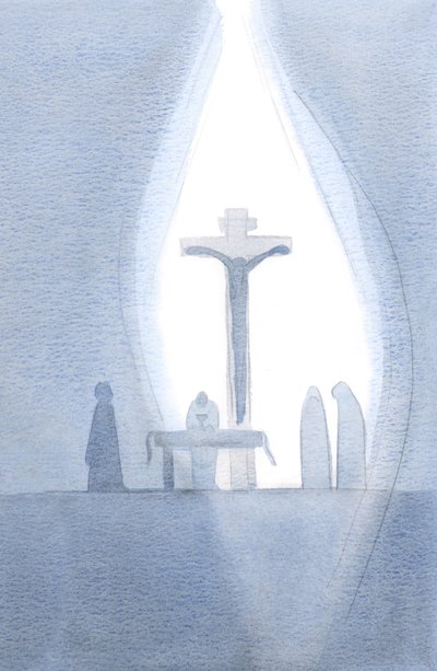 At every Mass we become present to the one Sacrifice of Calvary, as if a curtain is being parted in our presence. by Elizabeth Wang
