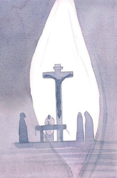 At every Mass we become present to the one Sacrifice of Calvary, as if a curtain is being parted in our presence by Elizabeth Wang