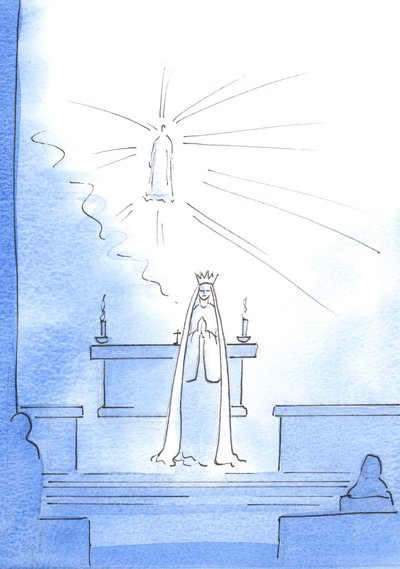 Christ appeared, high up in the sanctuary, and sent down His Mother, to give me some Good News. 