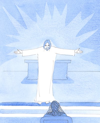 Christ greeted me with His arms open wide in a loving gesture, showing His delight, on my child