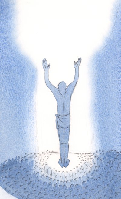 Christ stands amongst us at the Mass and prays for sinners by offering His once-for-all Sacrifice by Elizabeth Wang