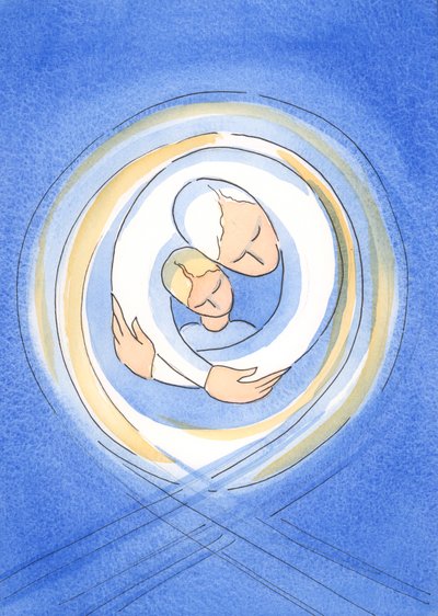 God the Father loves each one of us with a passionate love, and holds us in His tender embrace, 2002 by Elizabeth Wang