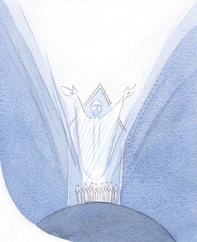 Here, during Mass, Christ is Really Present with us, on Earth, praying to the Father, with us gathered around Him. by Elizabeth Wang