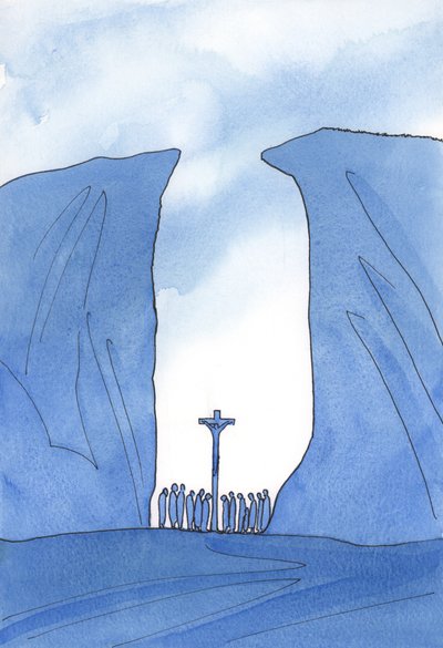 However small, isolated, or persecuted our community may be, Christ is amongst us at Mass, as if in a chasm by Elizabeth Wang