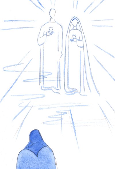 I was shown the Two Hearts: of the sinless Christ, and of His Immaculate Mother, in the Radiant Light of Heaven, 2002 by Elizabeth Wang