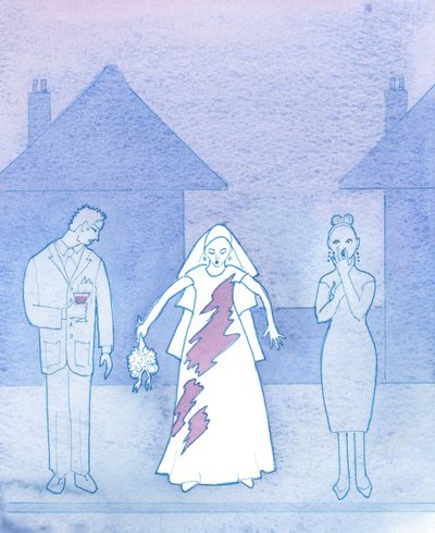 Imagine how embarrassed a bride would be, whose dress had been stained by a spilled drink, and who then thought about her walk towards the altar by Elizabeth Wang