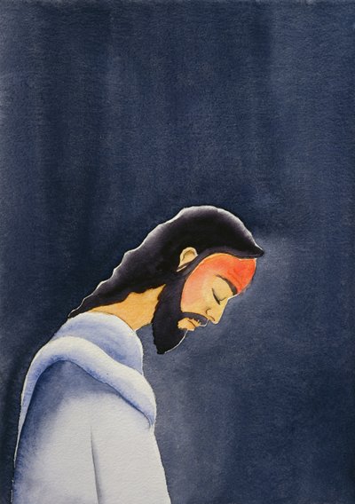 In His agony Jesus prays in Gethsemane to His Father by Elizabeth Wang