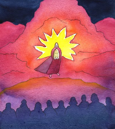 Moses brings down the Tablets of the Ten Commandments by Elizabeth Wang