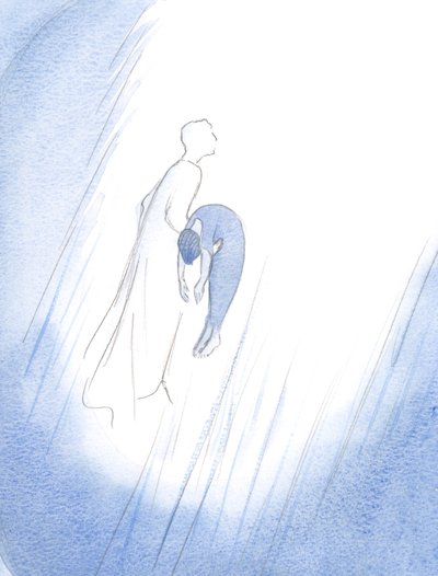 Once, Christ swiftly embraced a departed soul after its purification, lifting it - like a newborn baby just delivered - high towards Heaven. by Elizabeth Wang
