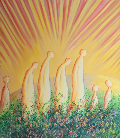 Purified souls now walk on a carpet of flowers in joy and simplicity, freed from all cynicism and hard-heartedness. by Elizabeth Wang