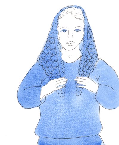 The Lord asked me to draw a picture of a woman wearing her mantilla in church in accordance with ancient custom by Elizabeth Wang