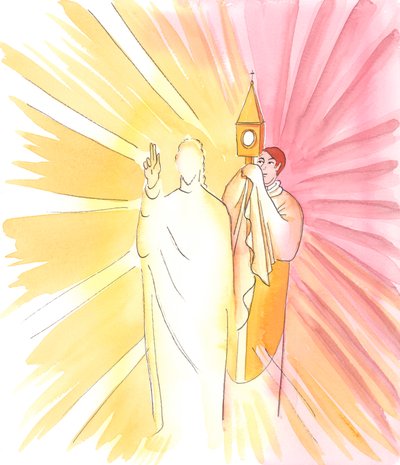 When a priest is holding the monstrance with the Sacred Host, and blesses us with it, Christ Himself is blessing us, even though we do not see Him by Elizabeth Wang