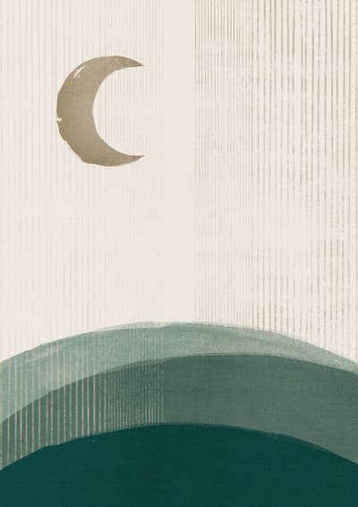Crescent Moon Green Hills by Ema Paraschiv