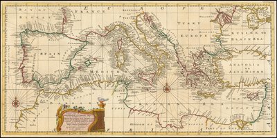 1748 map - An Accurate Chart of the Mediterranean and Adriatic Seas; with the Archipelago & Part of the Black Sea by Emanuel Bowen
