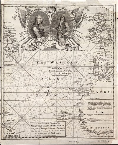 A new map or chart of the western or Atlantic ocean with part of Europe, Africa and America: showing the course of the galleons to and from the West Indies by Emanuel Bowen