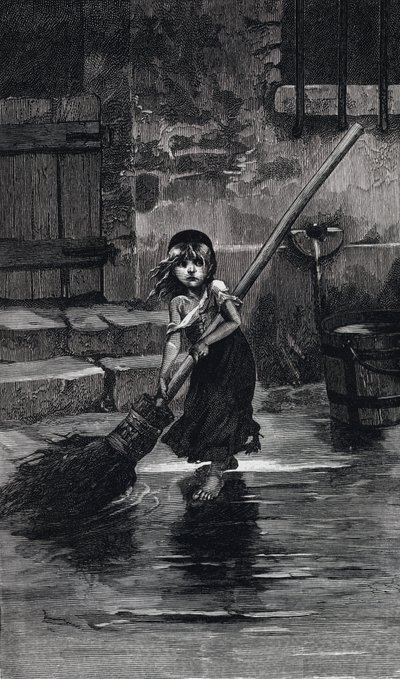 Scene from Les Miserables by Victor Hugo: Cosette Sweeping by Emile Antoine (after) Bayard