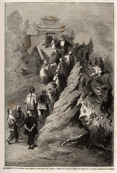 The Way of Heaven, drawing by E.Bayard, based on a painting from a pagoda to Tien Tsin, illustrating the journey from Shanghai to Moscow, from 1859 to 1862, by M.de Bourboulon, Minister of France in China. Engraving in Le tour du monde, edited by Edouard C by Emile Antoine Bayard
