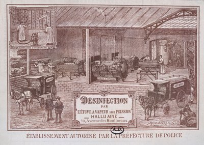Poster advertising Machinery for Disinfection by Steam produced by Hallu Aine, end nineteenth century by Emile Bourdelin