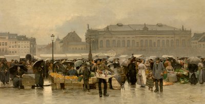 The Market in front of the Theatre in Antwerp by Emile Claus