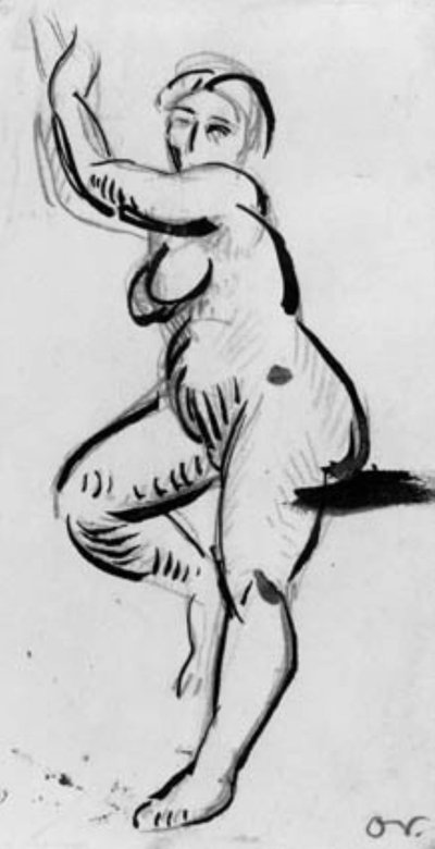 Standing Female Model Facing Left with Arms Raised Above Head by Emile Othon Friesz