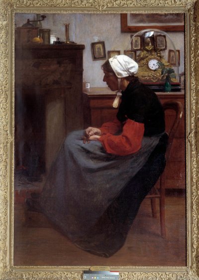 An Old Peasant Asleep on a Chair in a Rustic Interior by Emile Troncy