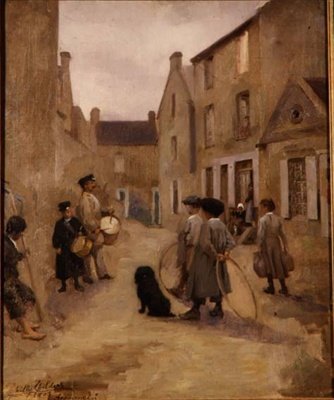 Children Playing with Hoops in a Street, Arromanches by Emily  Childers