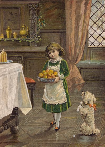 Girl carrying a bowl of fruit by Emily Jane Harding Andrews