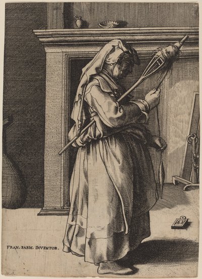 Old Woman with a Distaff by Enea Vico after Parmigianino