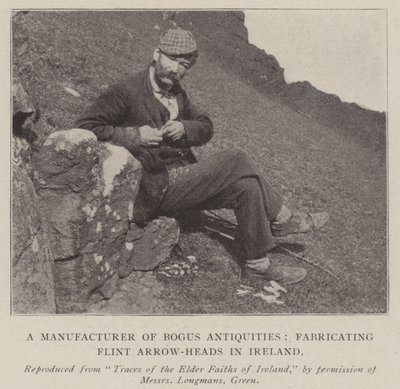 A Manufacturer of Bogus Antiquities, Fabricating Flint Arrow-Heads in Ireland by English Photographer