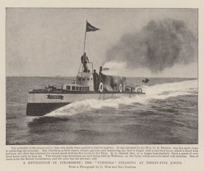 A Revolution in Steamships, the Turbinia Steaming at Thirty-Five Knots by English Photographer