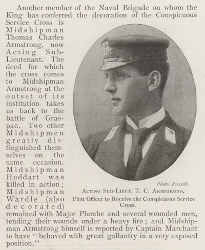 Acting Sub-Lieutenant T C Armstrong, First Officer to receive the Conspicuous Service Cross by English Photographer