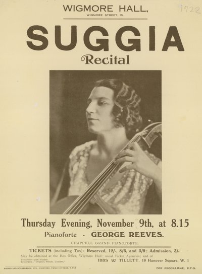 Advert for a Suggia recital at Wigmore Hall by English Photographer