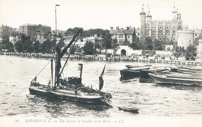 Boats on the River Thames with the Tower of London in the background by English Photographer